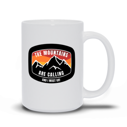 The Mountains Are Calling Coffee Mug Black Mountains with Sunset