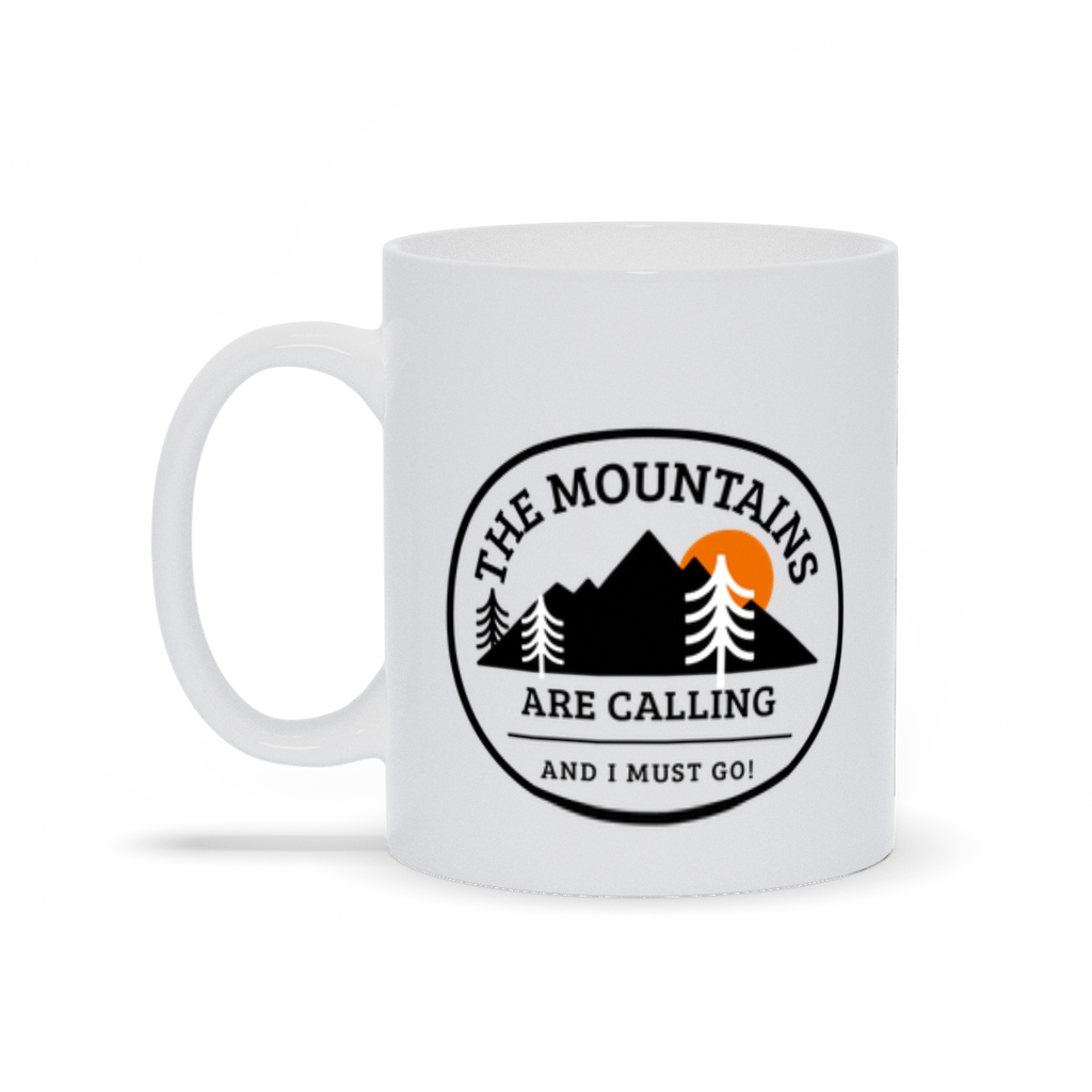 The Mountains Are Calling Coffee Mug Black Mountains with Sunset and trees