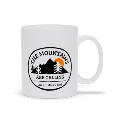 The Mountains Are Calling Coffee Mug Black Mountains with Sunset and trees