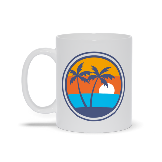 Palm Tree Coffee Mug - Abstract Drawing of Palm Tree on Beach Coffee Mug