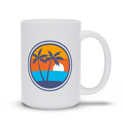 Palm Tree Coffee Mug - Abstract Drawing of Palm Tree on Beach Coffee Mug