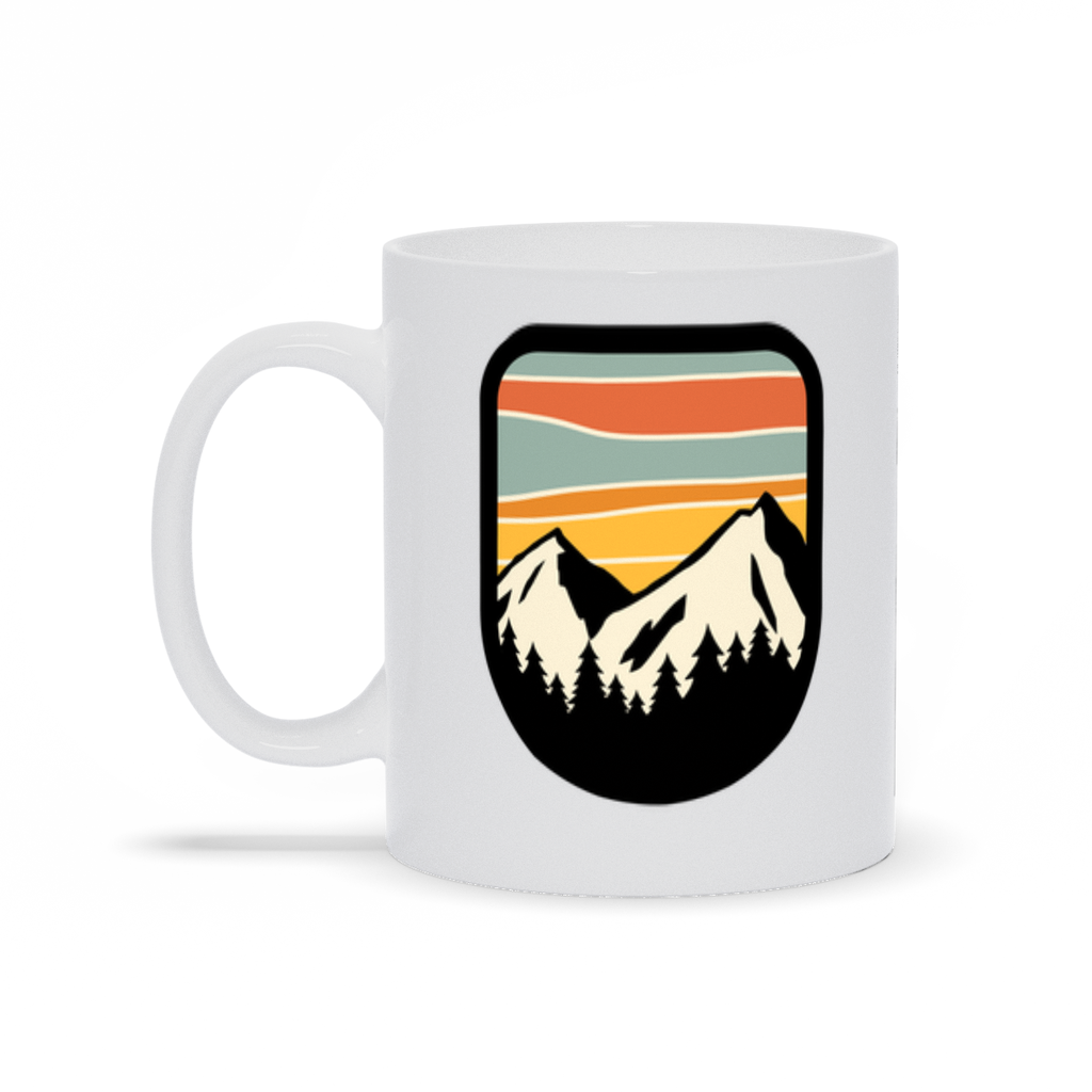 Mountain Coffee Mug - Pastel Drawing of Mountain Range and Forest with Pastel Sunset Coffee Mug