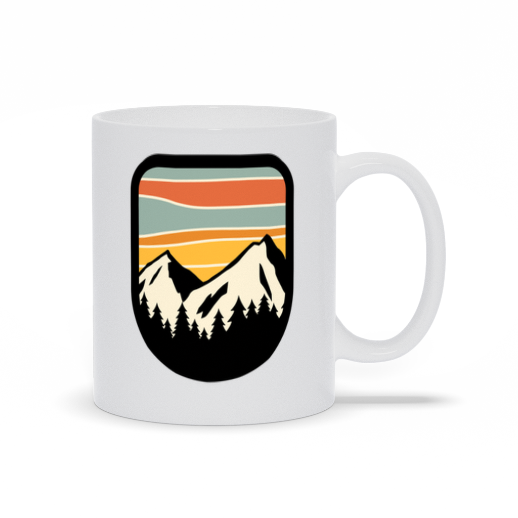 Mountain Coffee Mug - Pastel Drawing of Mountain Range and Forest with Pastel Sunset Coffee Mug