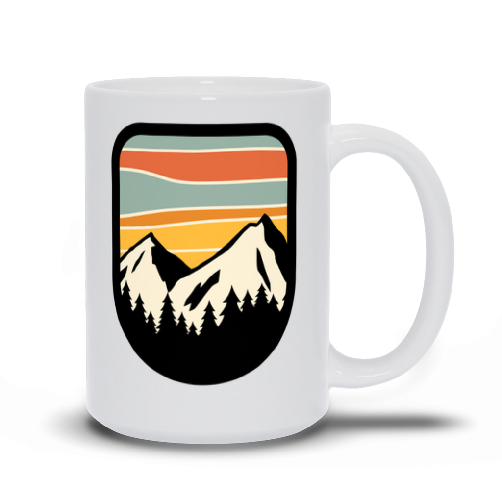 Mountain Coffee Mug - Pastel Drawing of Mountain Range and Forest with Pastel Sunset Coffee Mug