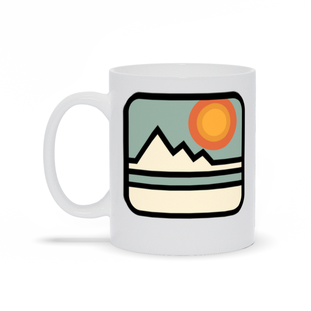 Mountain Coffee Mug - Pastel Abstract Drawing of Mountain Range with Sun Coffee Mug