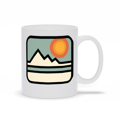 Mountain Coffee Mug - Pastel Abstract Drawing of Mountain Range with Sun Coffee Mug