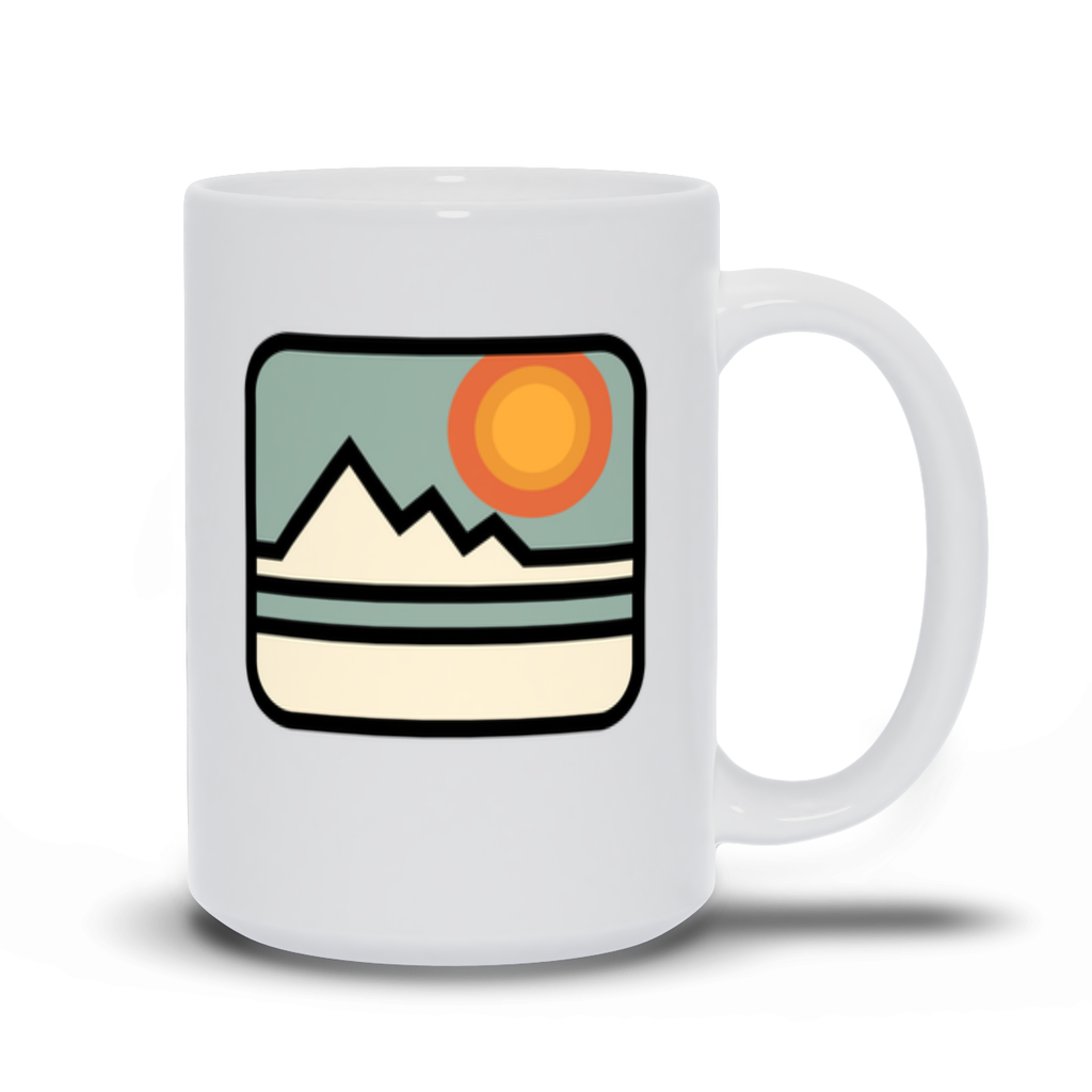 Mountain Coffee Mug - Pastel Abstract Drawing of Mountain Range with Sun Coffee Mug
