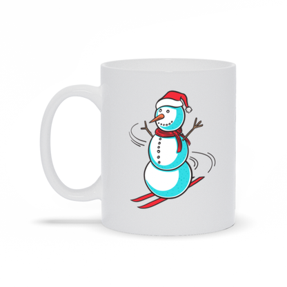 Holiday Coffee Mug - Snowman skiing wearing a Santa hat coffee mug 