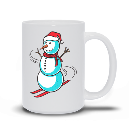 Holiday Coffee Mug - Snowman skiing wearing a Santa hat coffee mug 