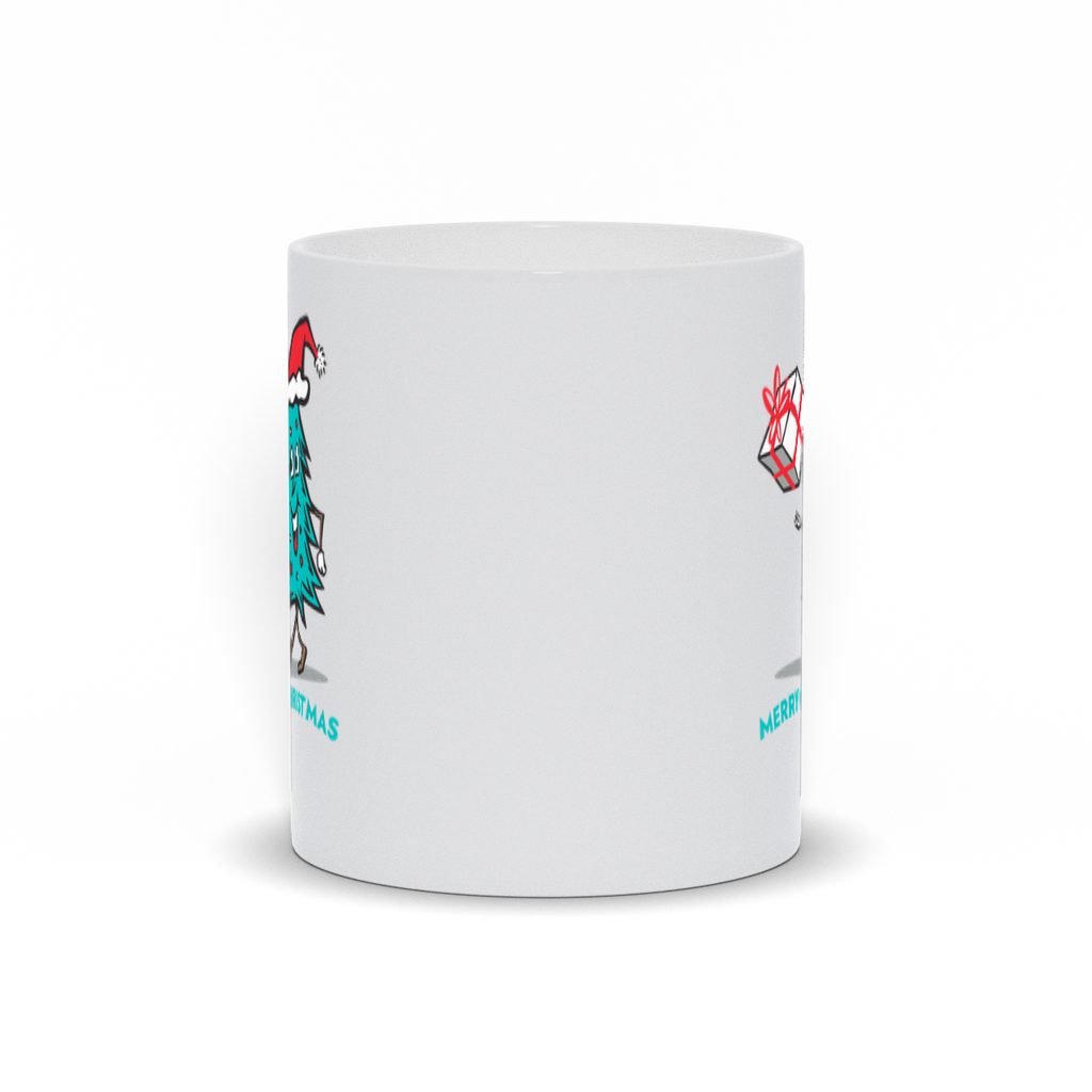 Holiday Coffee Mug - Smiling Christmas Tree with Merry Christmas Under the tree.