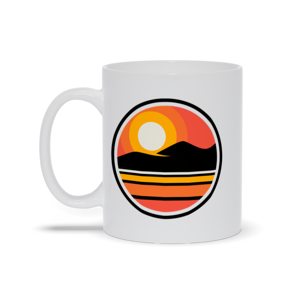 outdoor coffee mug - a sun setting over an island landscape coffee mug