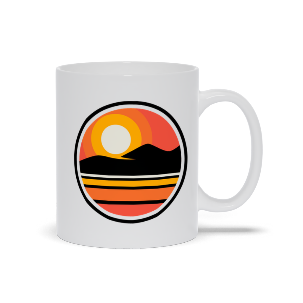 outdoor coffee mug - a sun setting over an island landscape coffee mug