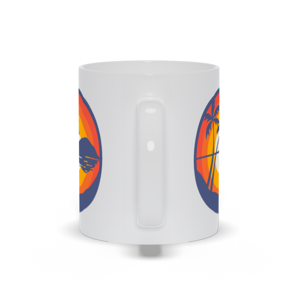 Outdoor Coffee Mug - Sunset with Island reflection and palm tree coffee mug