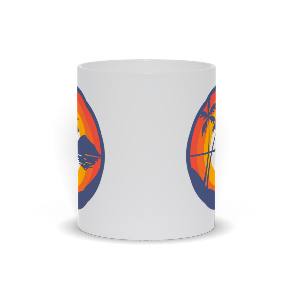 Outdoor Coffee Mug - Sunset with Island reflection and palm tree coffee mug