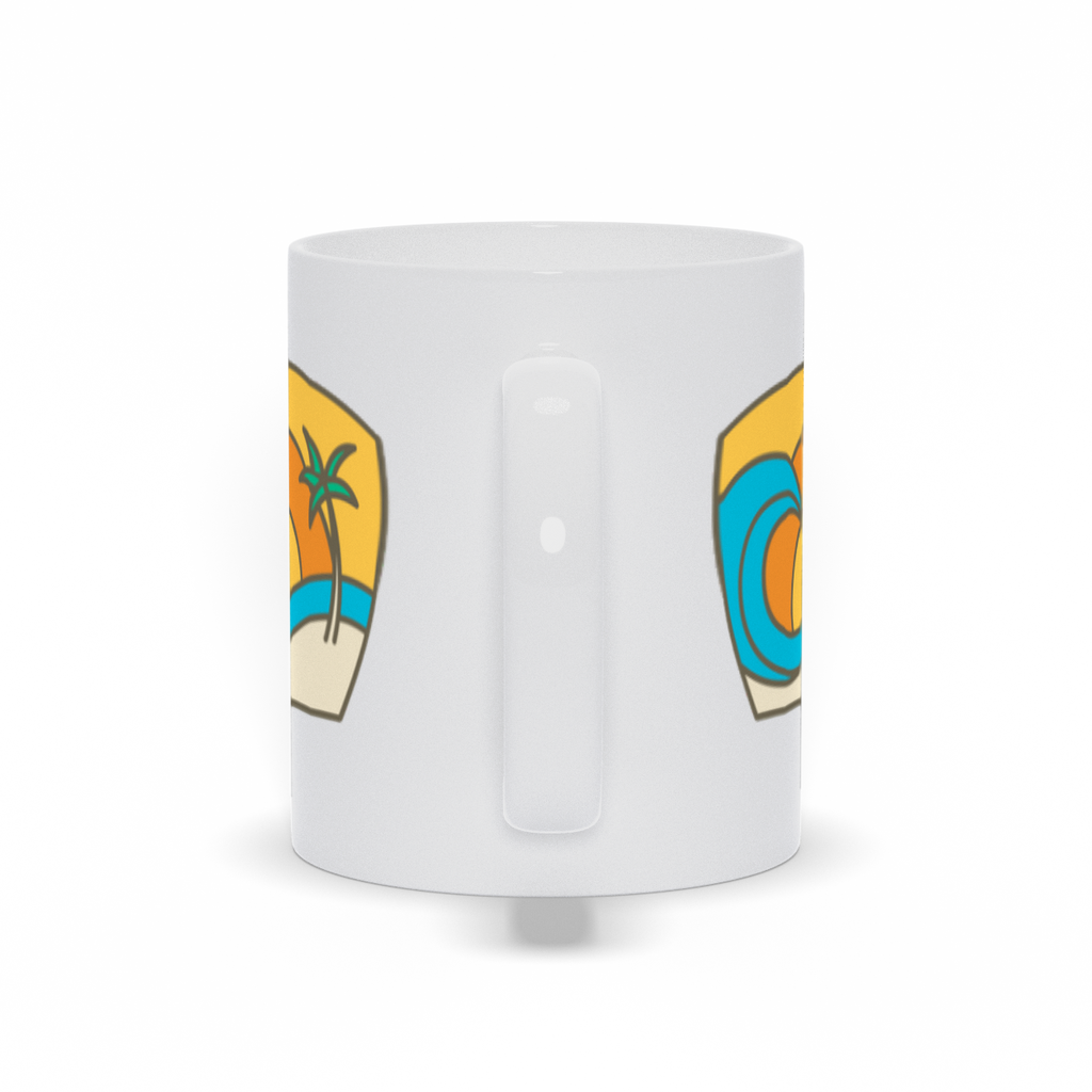 Outdoor Coffee Mug - Pastel Sunsetting behind an ocean wave and palm tree on the beach coffee mug