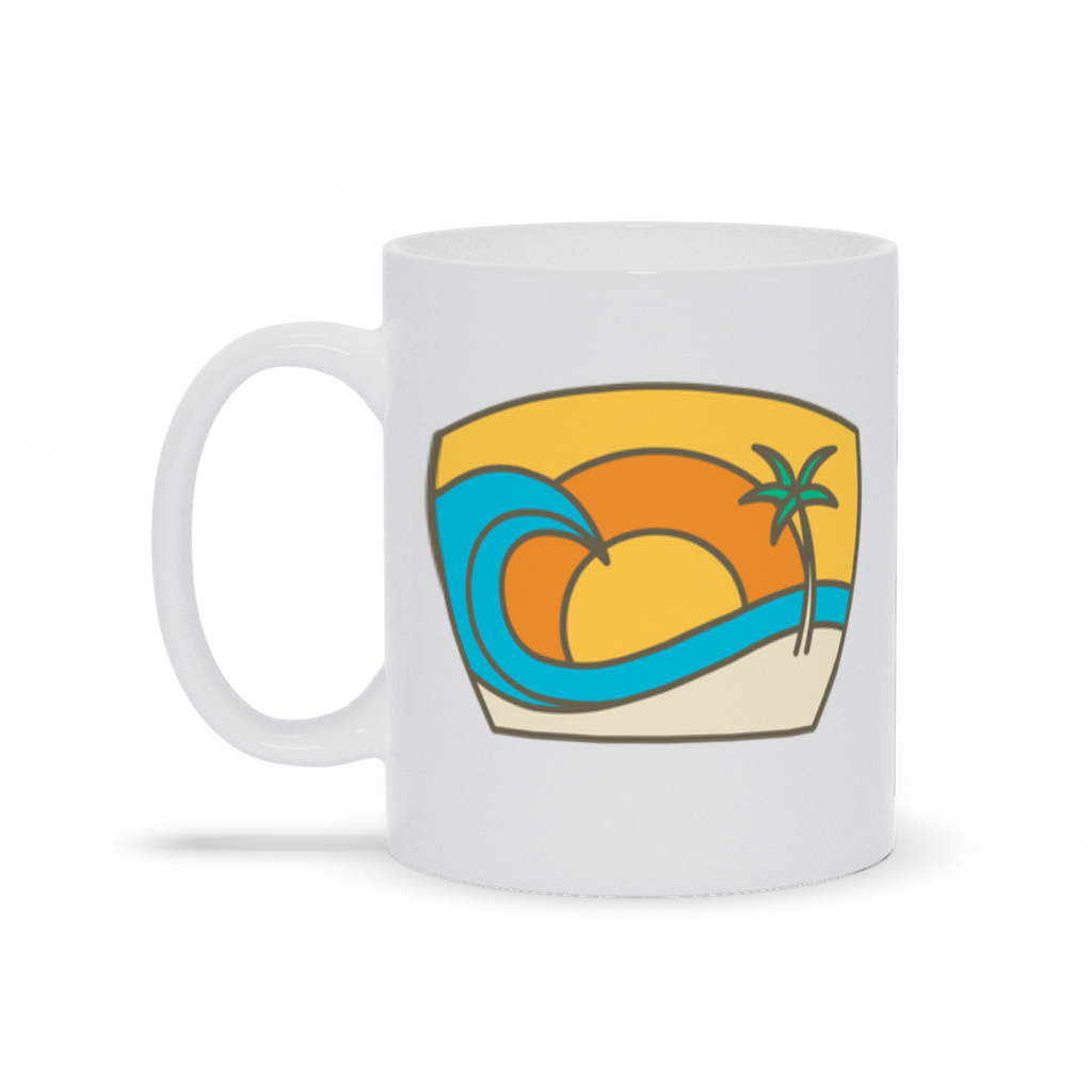 Outdoor Coffee Mug - Pastel Sunsetting behind an ocean wave and palm tree on the beach coffee mug