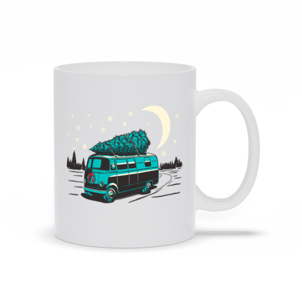 Holiday Coffee Mug - A VW Van with a Christmas Tree on its roof