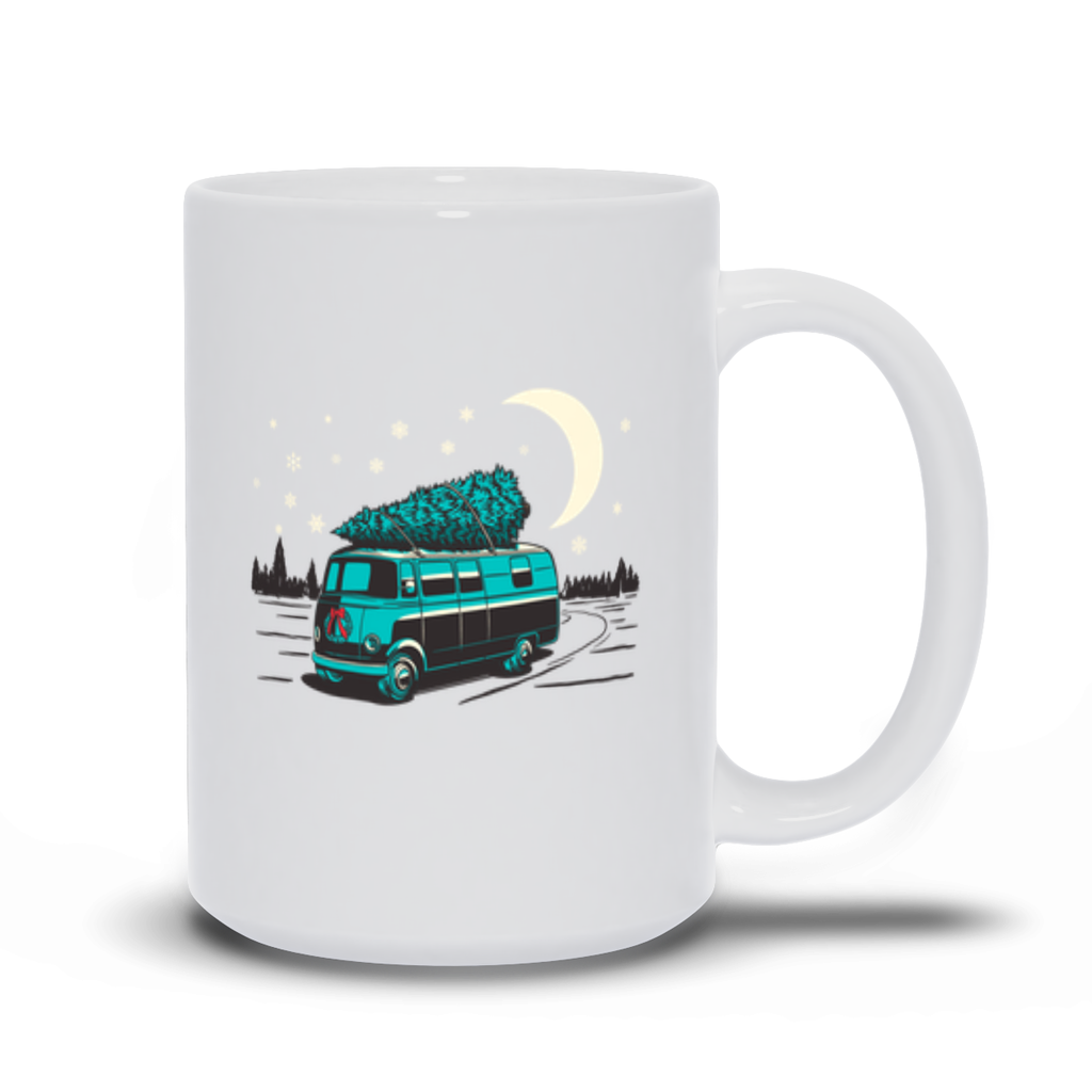 Holiday Coffee Mug - A VW Van with a Christmas Tree on its roof