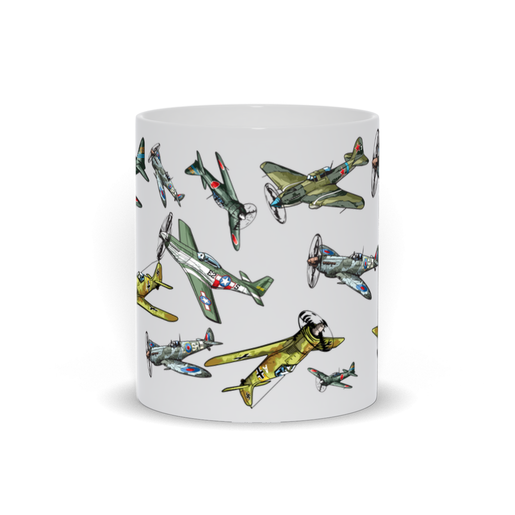 Military Coffee Mug - Multiple WWII Fighter Planes on a Coffee Mug