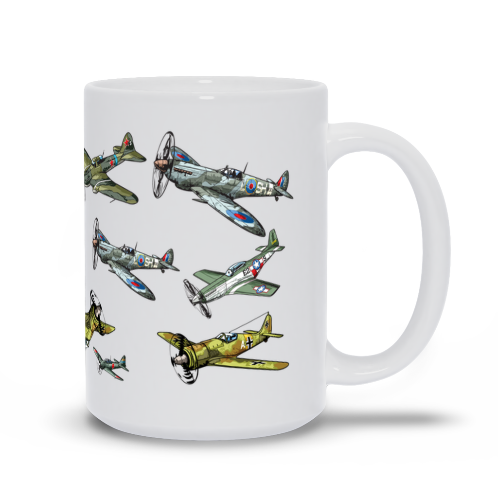 Military Coffee Mug - Multiple WWII Fighter Planes on a Coffee Mug