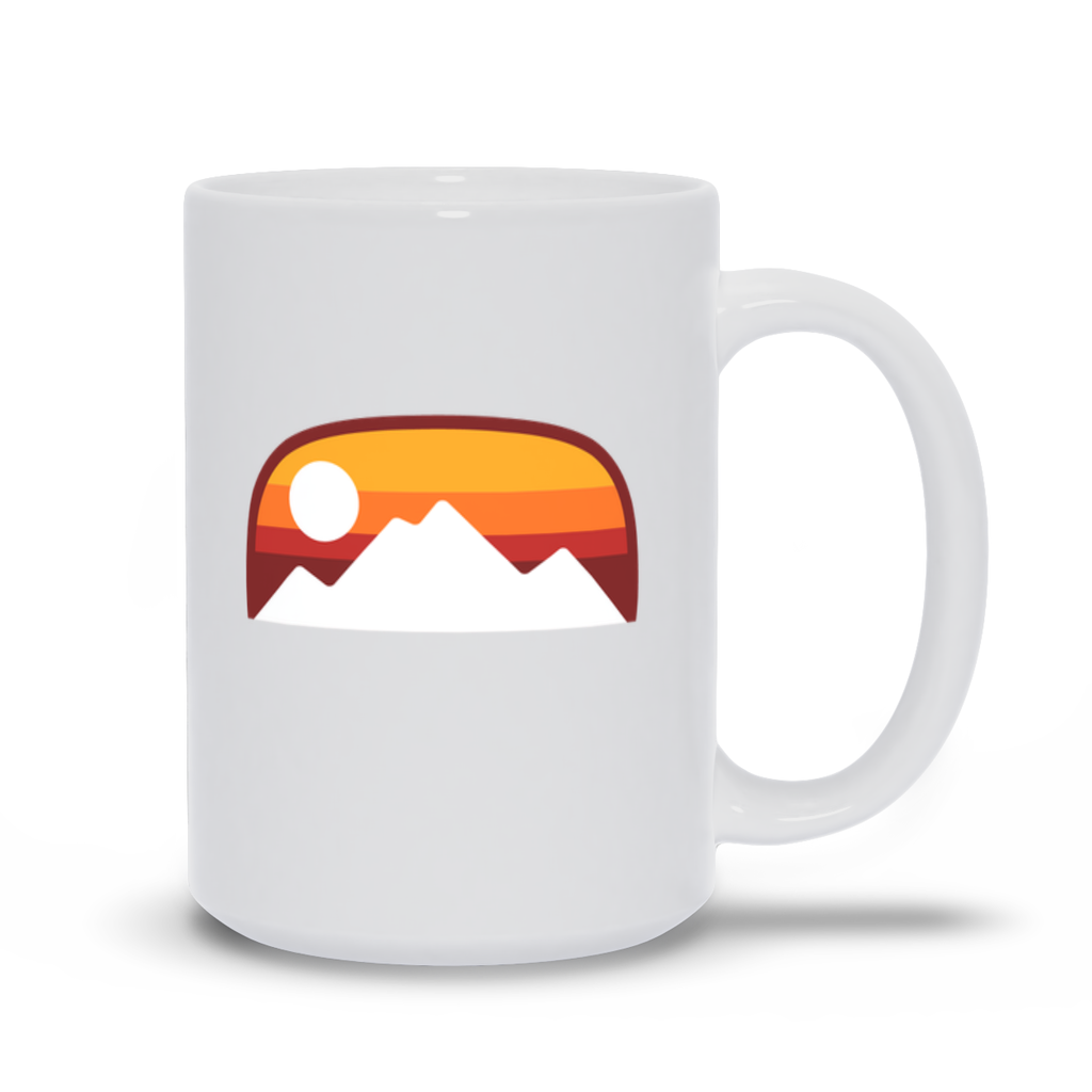 Mountain Coffee Mug - White Mountain Landscape with sun and sunset coffee mug