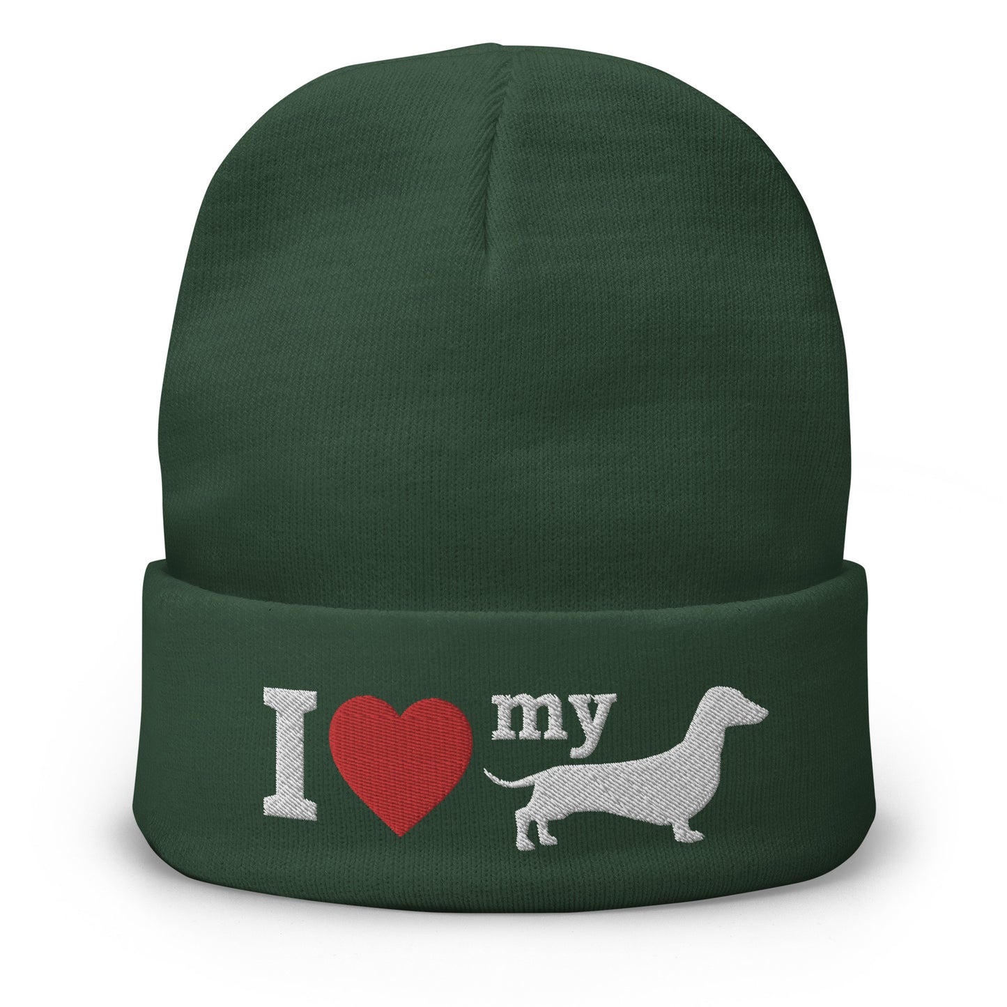 I Love My Dachshund Beanie Green