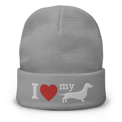 I Love My Dachshund Beanie Gray