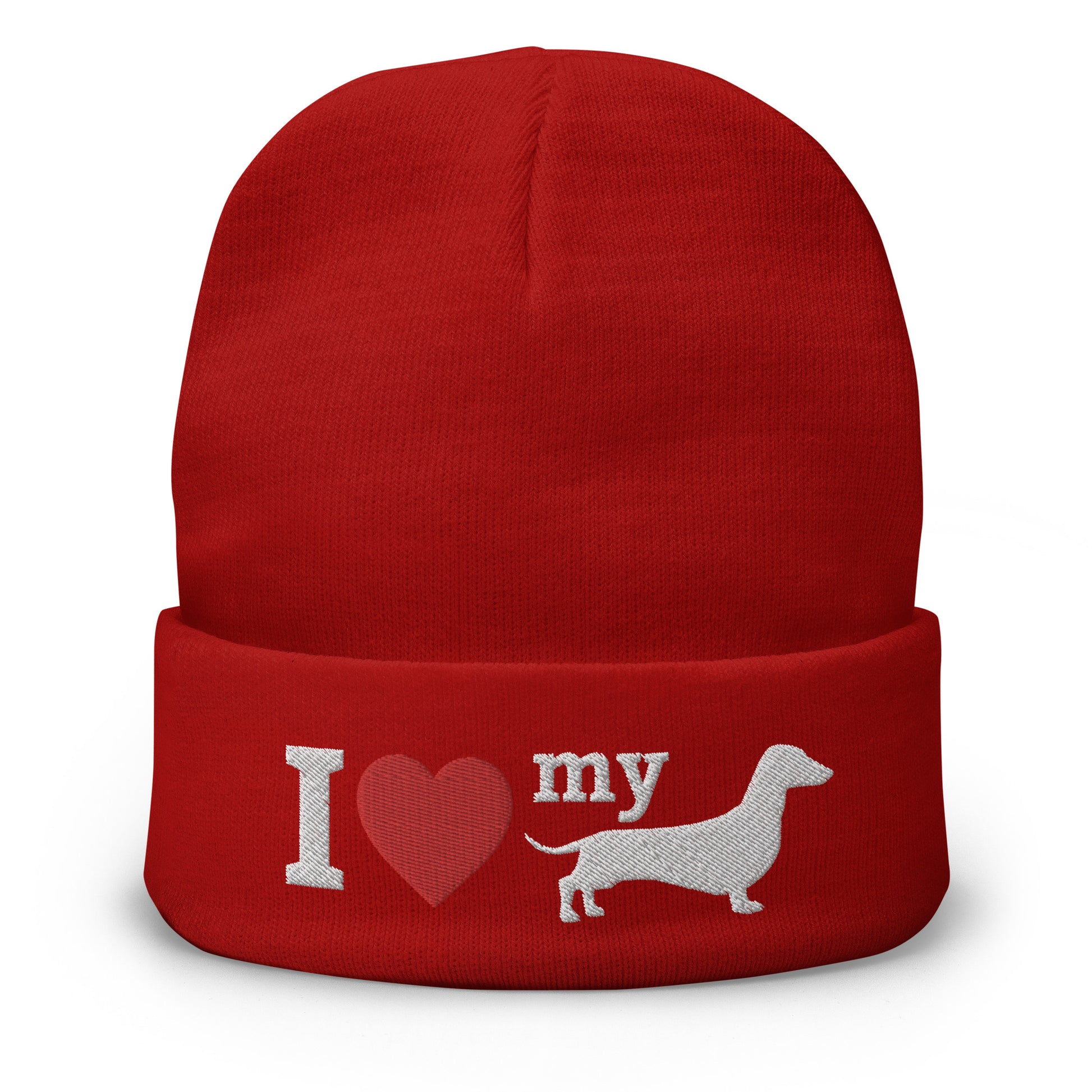 I Love My Dachshund Beanie Red