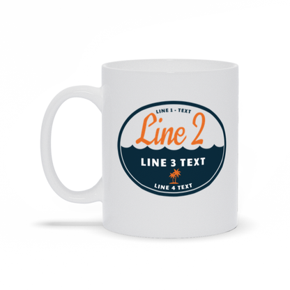 Personalized Coffee Mug - Oval logo with Water with 4 custom lines of text.