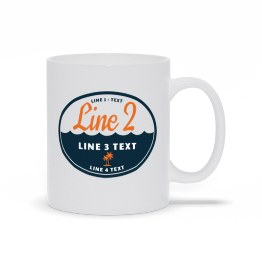 Personalized Coffee Mug - Oval logo with Water with 4 custom lines of text.
