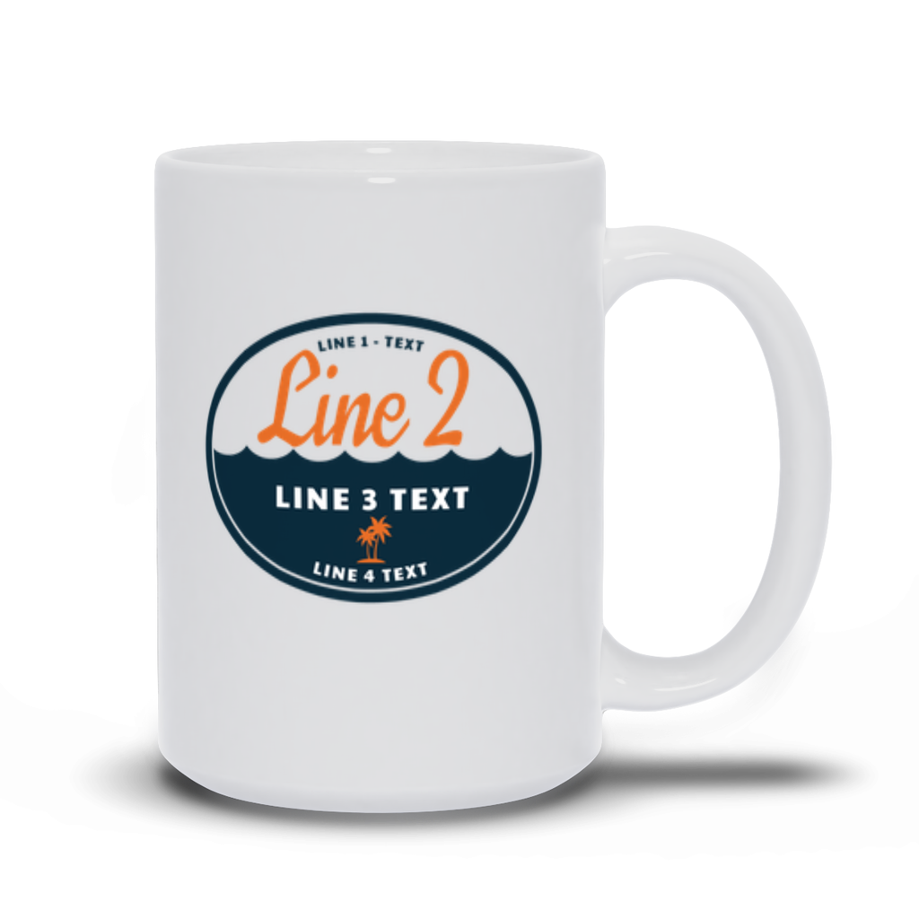 Personalized Coffee Mug - Oval logo with Water with 4 custom lines of text.