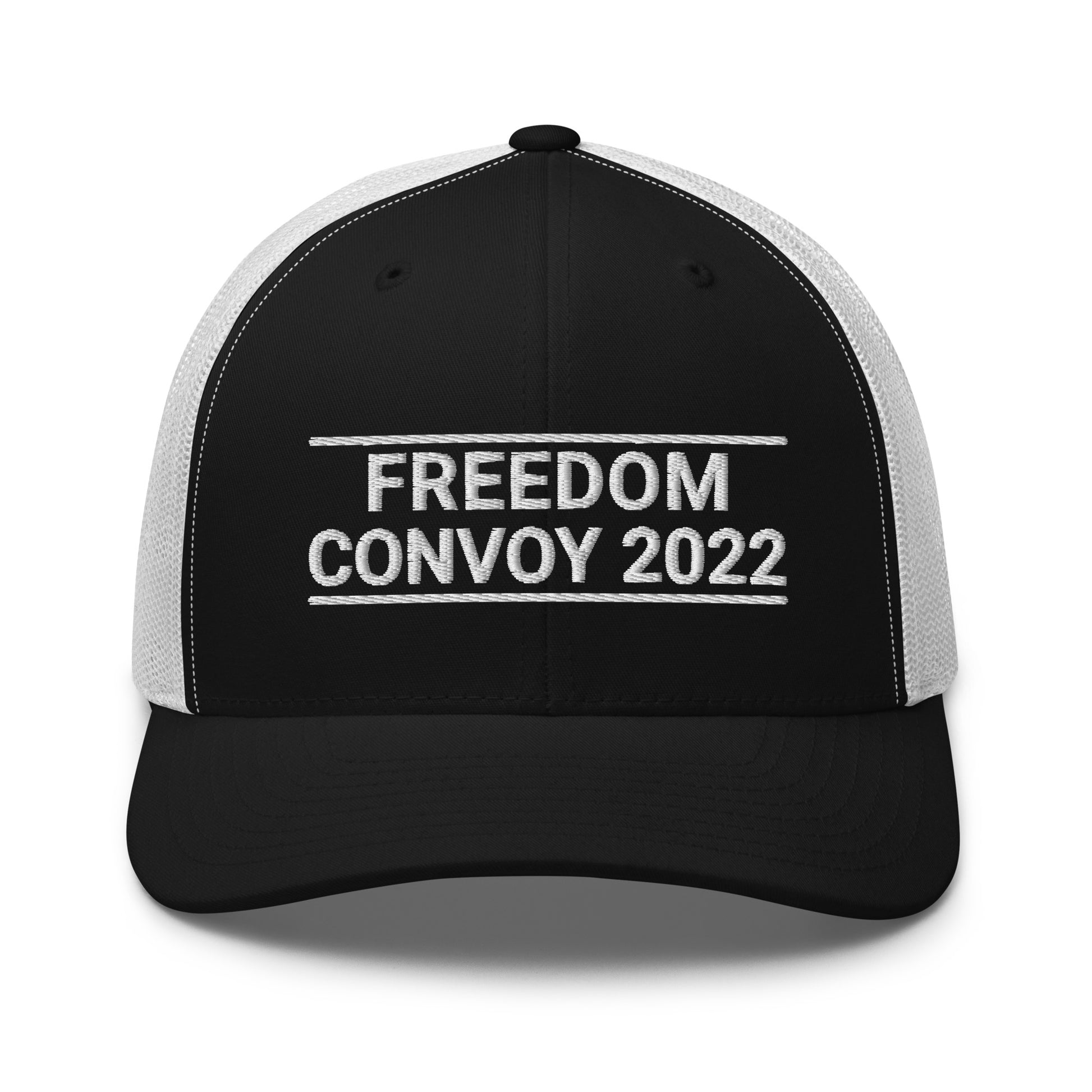 Freedom Convoy 2022 Yupoong 6606 black and white hat.