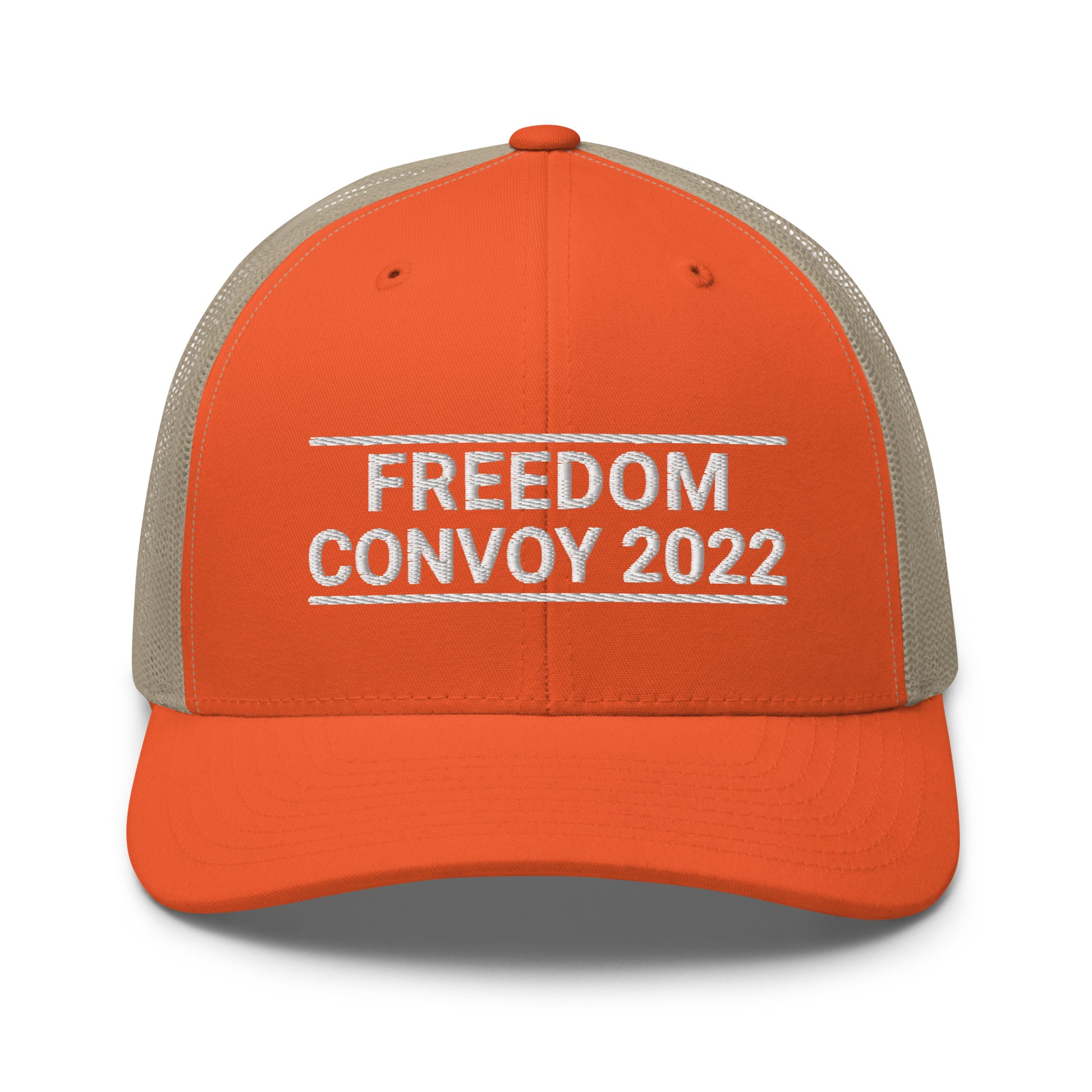 Freedom Convoy 2022 Yupoong 6606 orange and khaki hat.