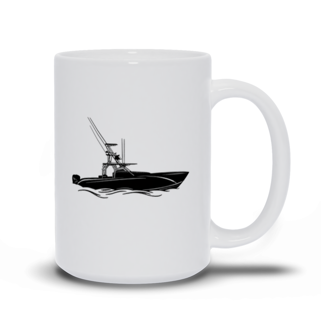 Black Sport Fishing Boat Coffee Mug Large
